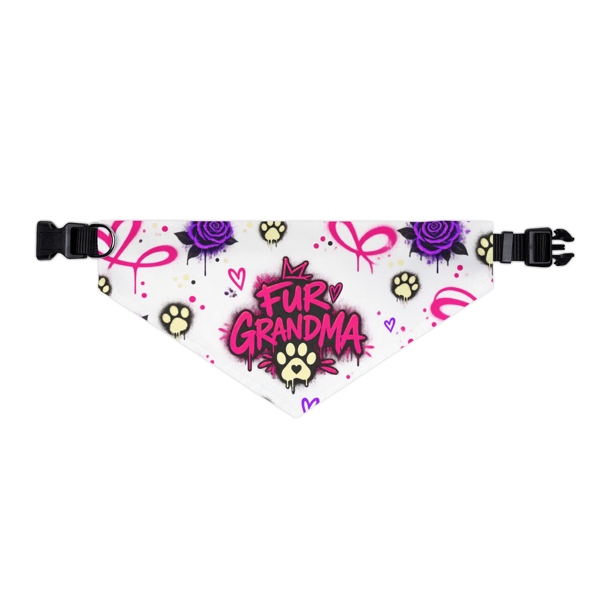 Pet Bandana Collar — “Fur Grandma” Paw Print Bandana Collar, Floral Pink & Purple Dog Scarf
