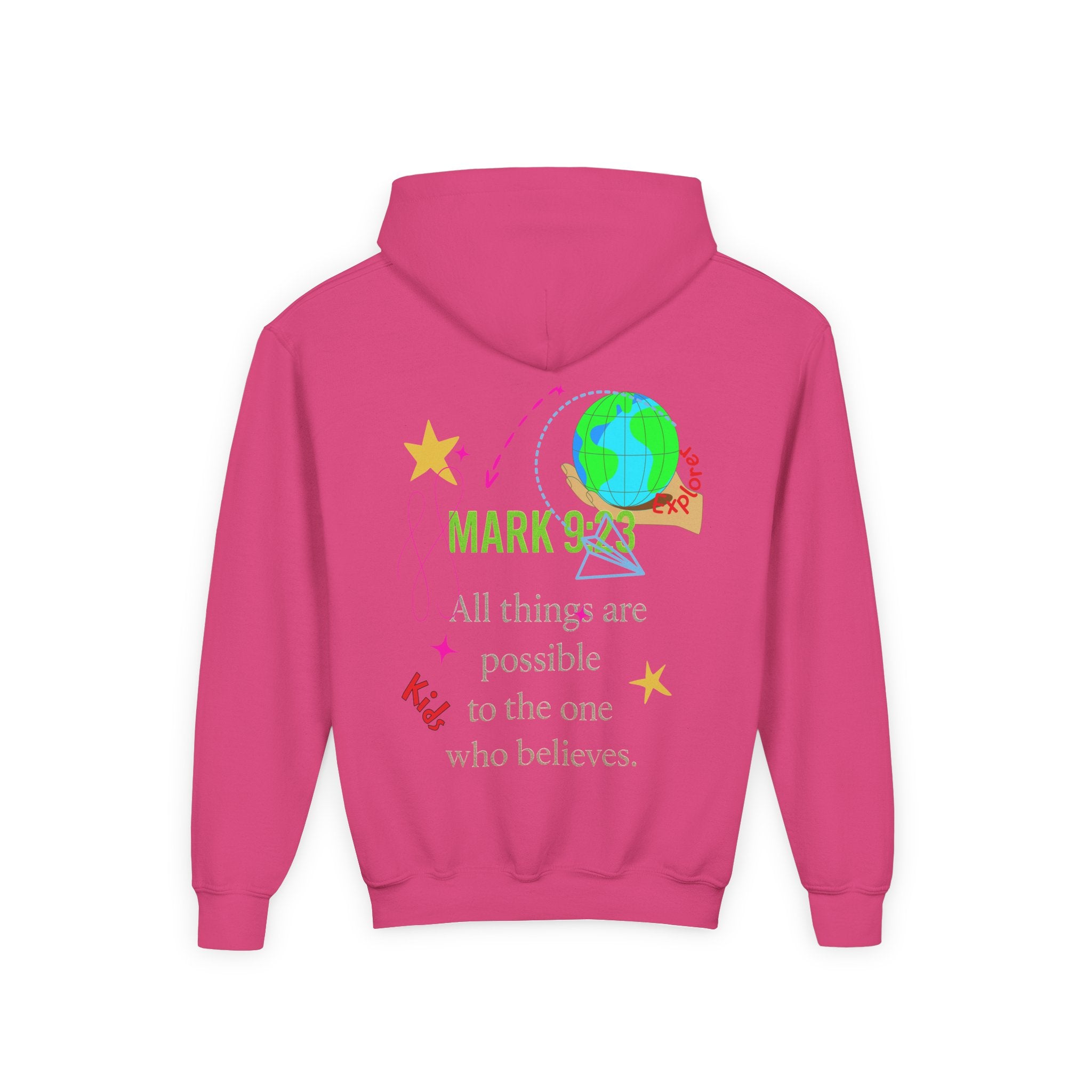 Youth Hoodie — “Little Vessels” Princess Christian Kids Sweatshirt (Mark 9:23, All Things Possible)