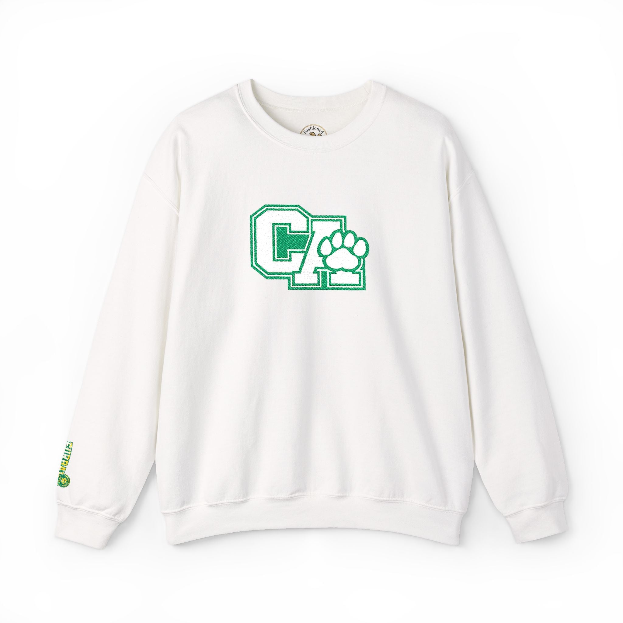 California Embroidered Crewneck Sweatshirt — Green Vintage 'CA' Paw Logo