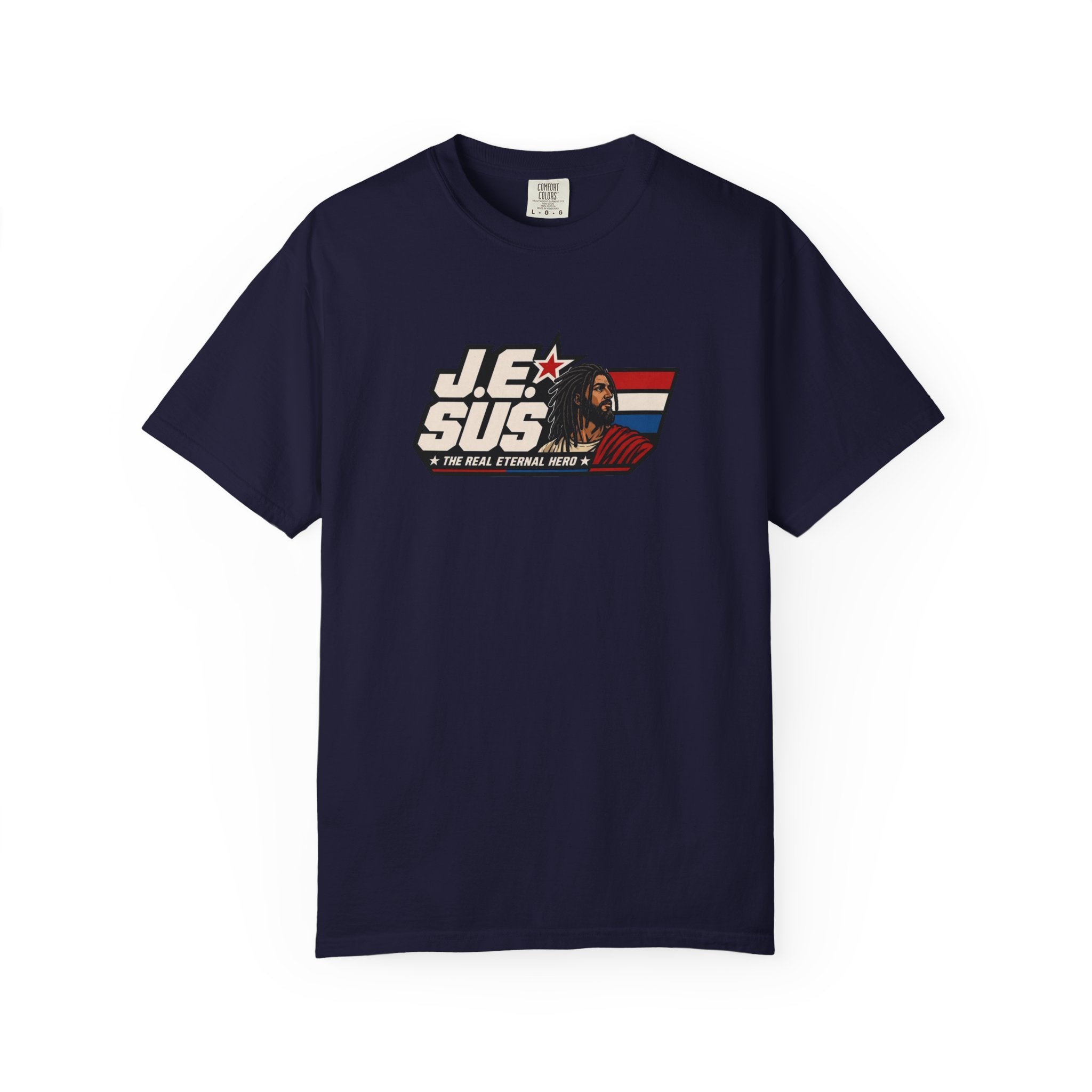 Jesus Retro Graphic T-Shirt — “J.E.SUS The Real Eternal Hero” Christian Vintage Tee
