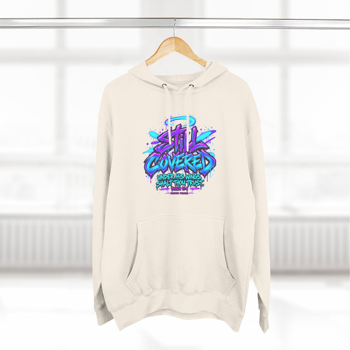 Christian Hoodie — "He Shall Cover Thee" Psalm 91:4 Graphic Fleece Hoodie