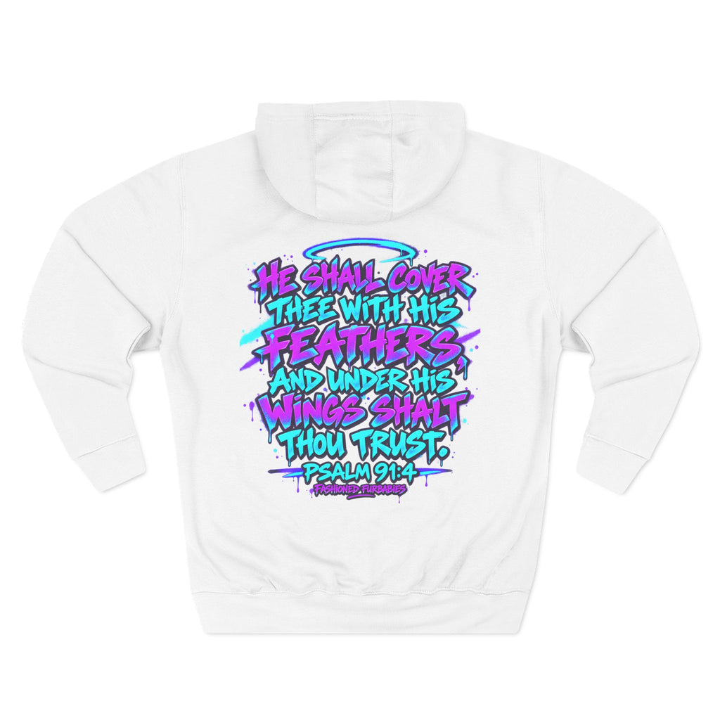 Christian Hoodie — "He Shall Cover Thee" Psalm 91:4 Graphic Fleece Hoodie