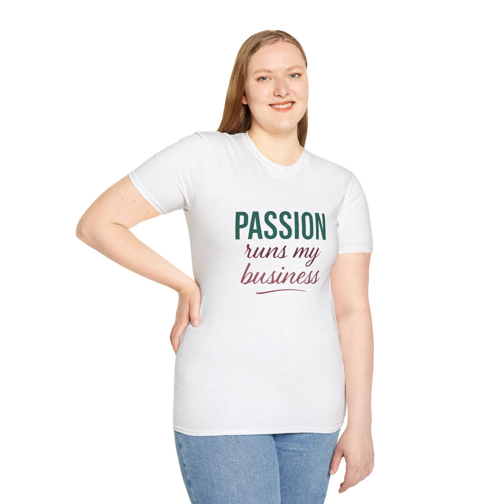 Motivational Passion Runs My Business Unisex T-Shirt with Scripture Back Design