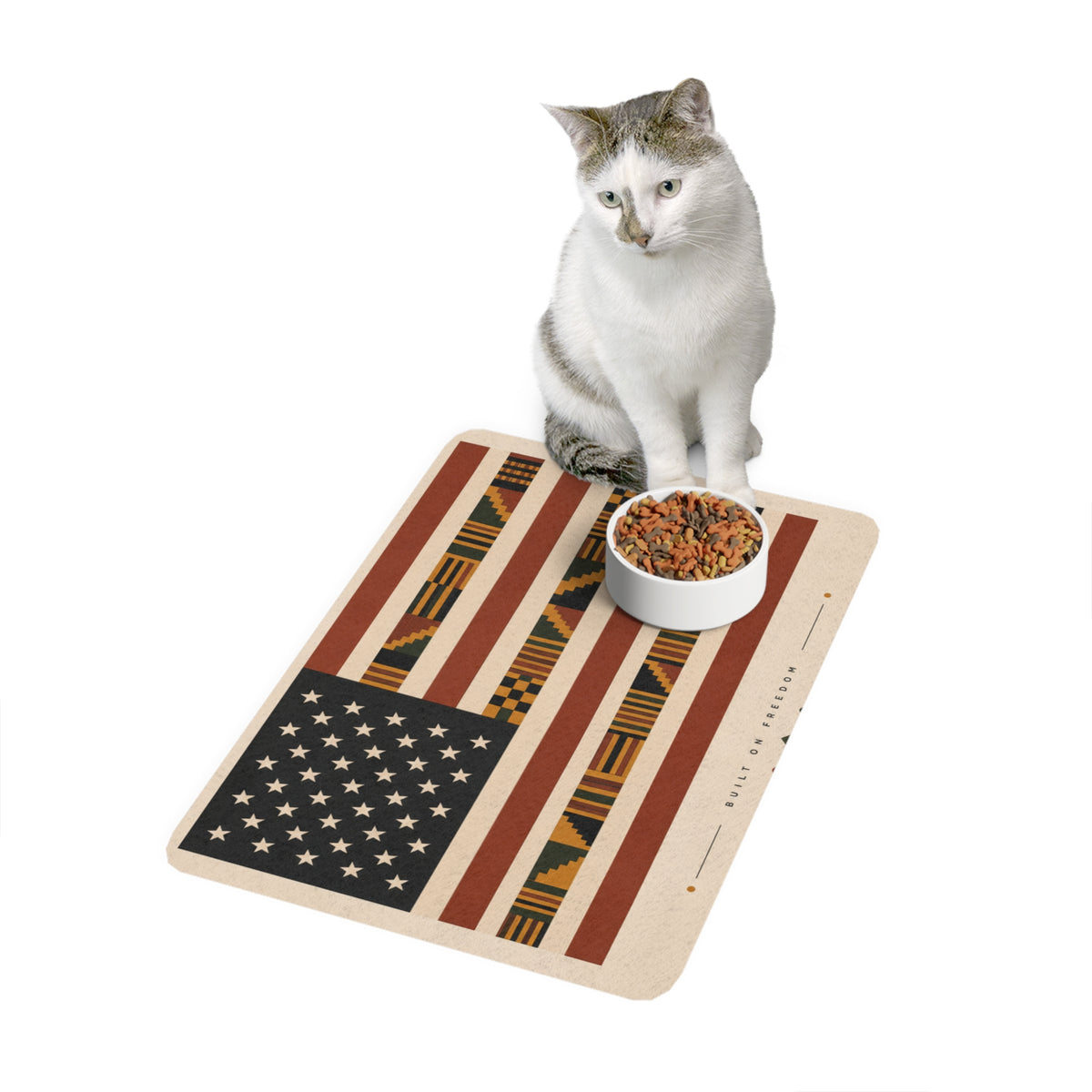 Kente-Inspired Pet Food Mat (12x18) — Colorful African Tribal Dog & Cat Feeding Mat