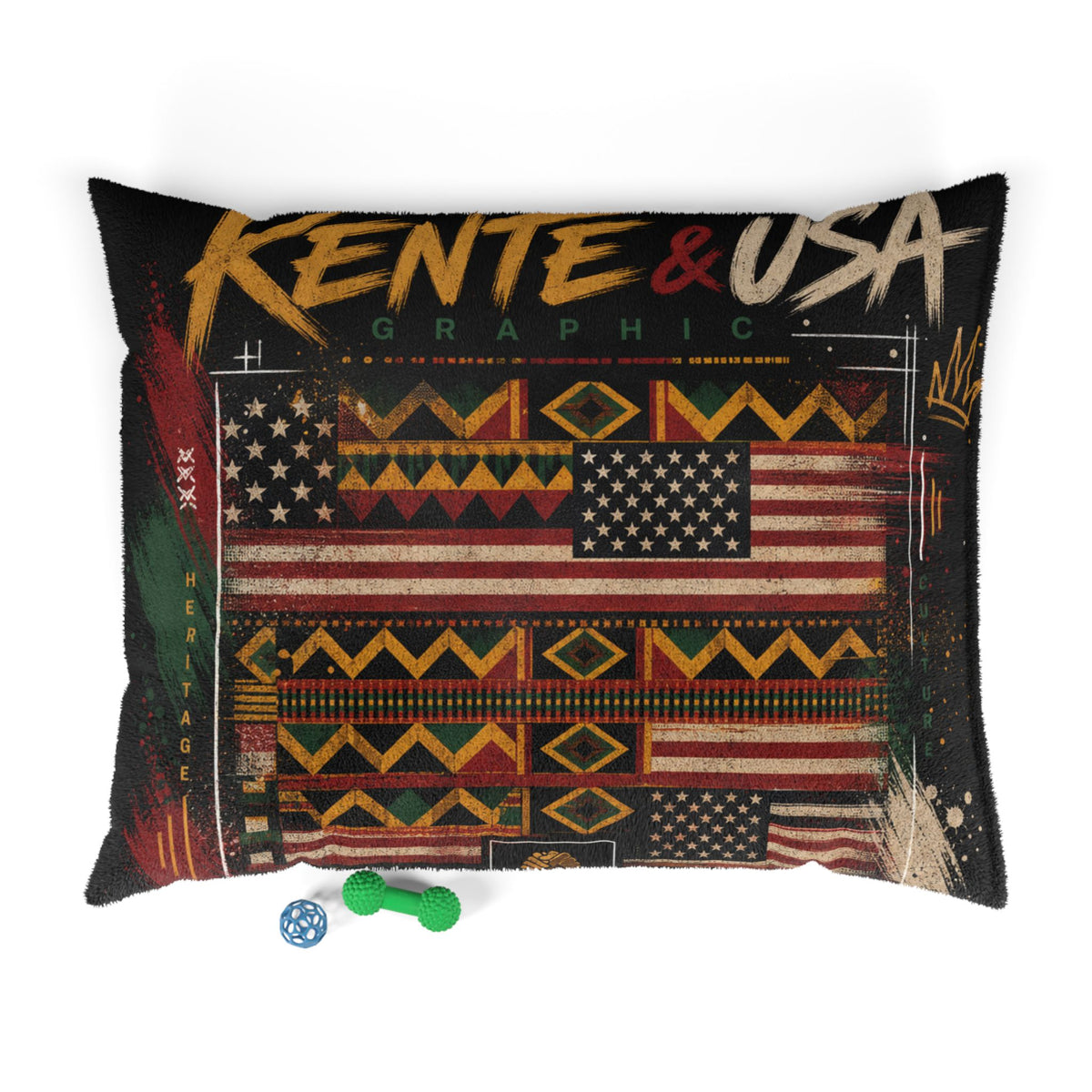 Kente Inspired and USA flag pattern Pet Bed — Colorful Geometric Afrocentric Dog & Cat Cushion