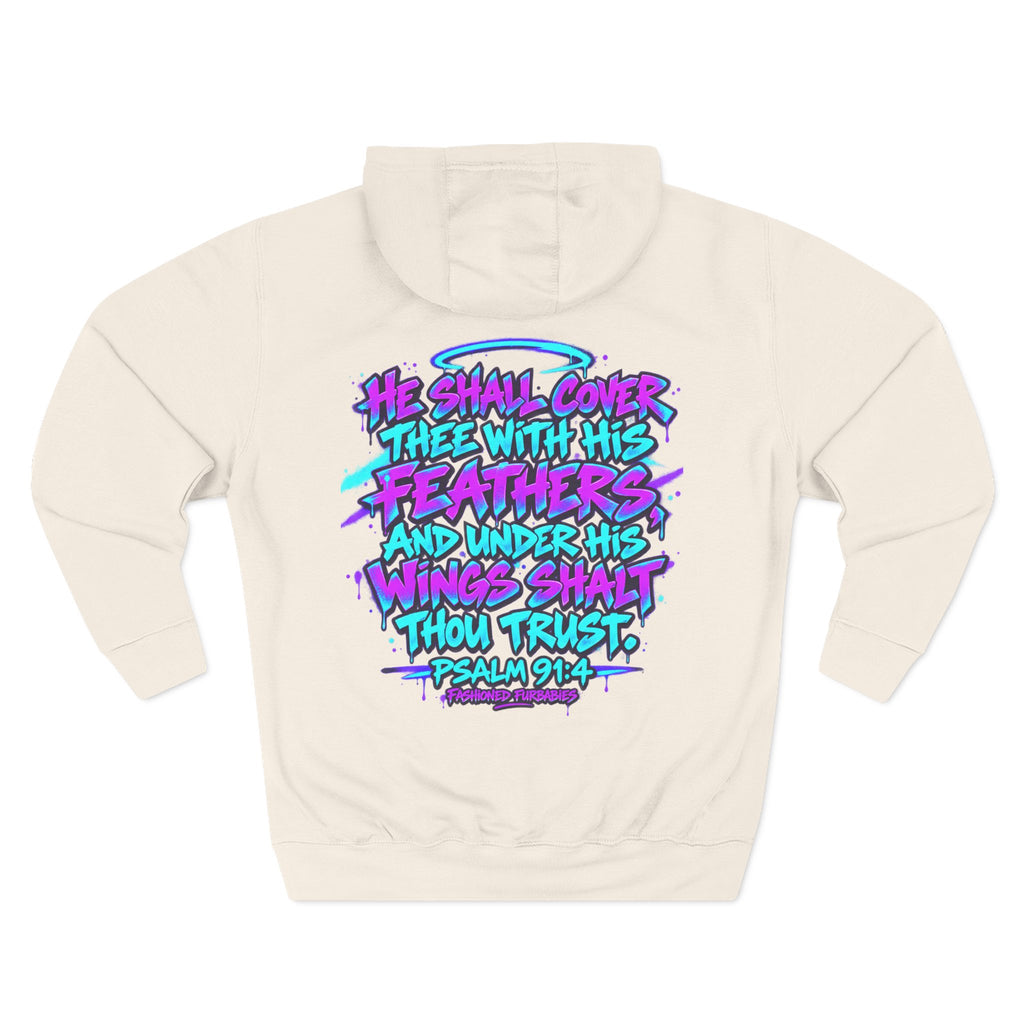 Christian Hoodie — "He Shall Cover Thee" Psalm 91:4 Graphic Fleece Hoodie