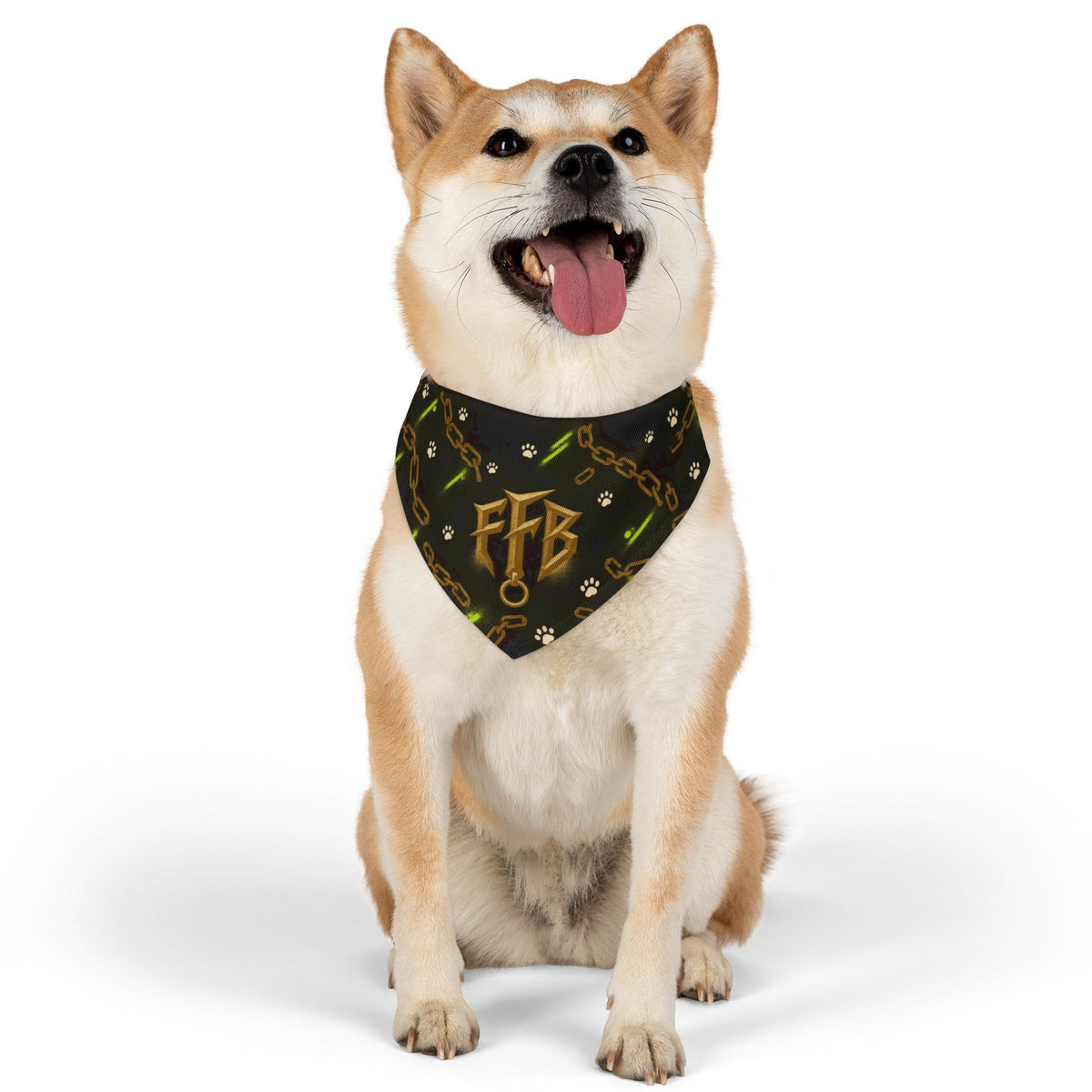 Gold Chain 'FTB' Pet Bandana Collar – Luxury Collar Accessory for Dogs & Cats