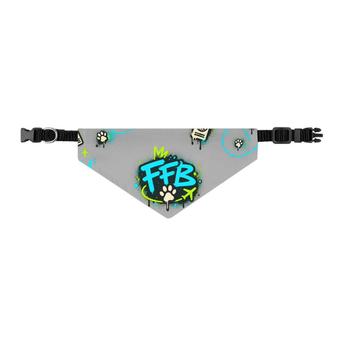 Graffiti 'FFB' Pet Bandana Collar – Neon Paw Print Dog Bandana