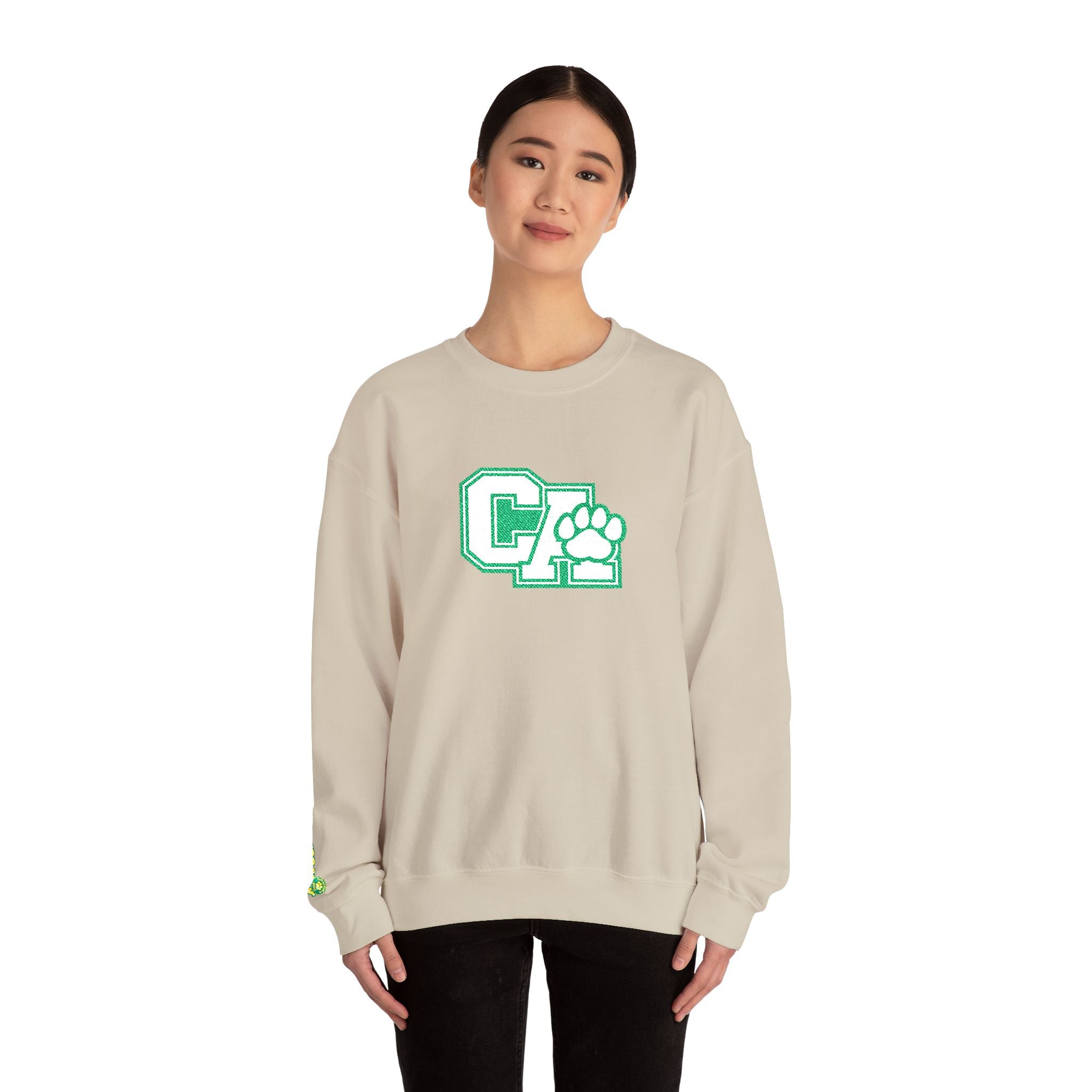 California Crewneck Sweatshirt — Green Vintage 'CA' Paw Logo