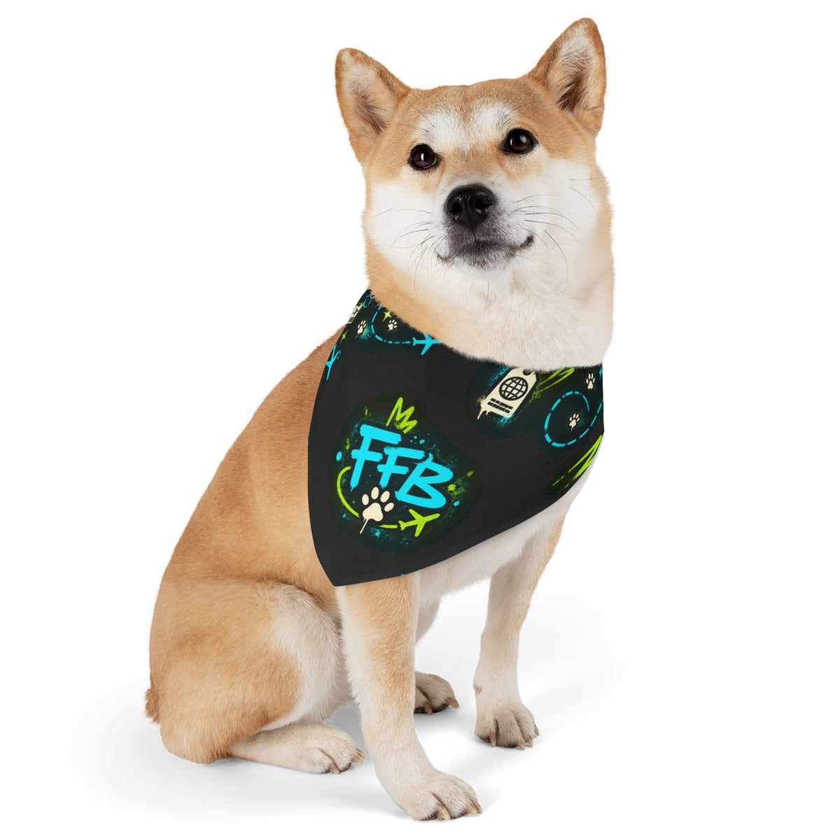 Graffiti FFB Dog Bandana Collar – Neon Paw Print