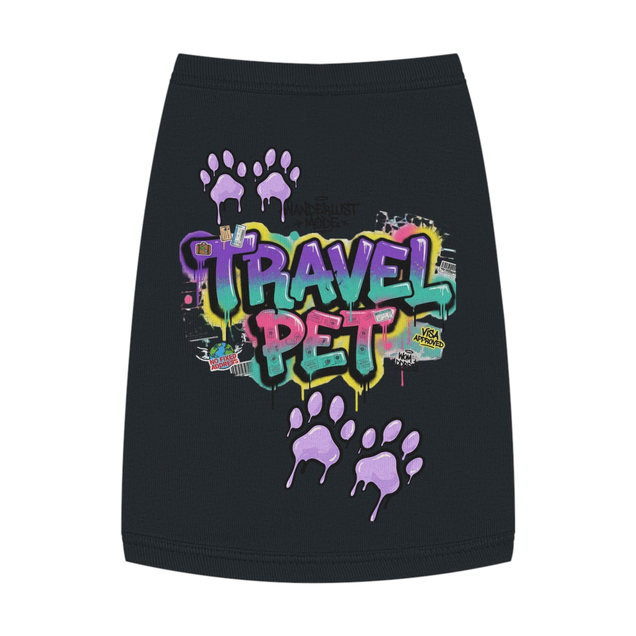 Graffiti Paw Print Travel Pet Tank Top — Trendy Street-Style Dog Shirt Matching Human Shirt