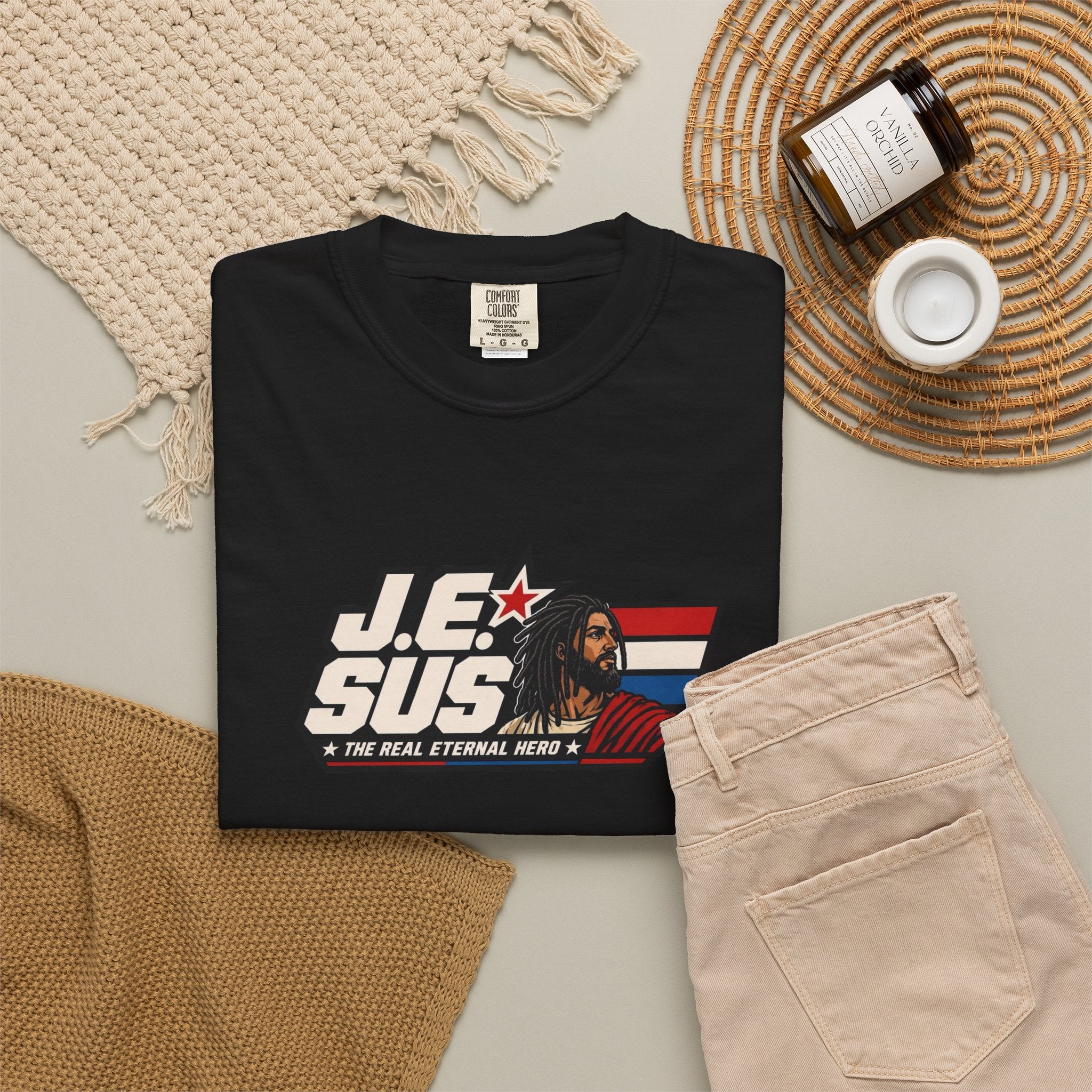 Jesus Retro Graphic T-Shirt — “J.E.SUS The Real Eternal Hero” Christian Vintage Tee