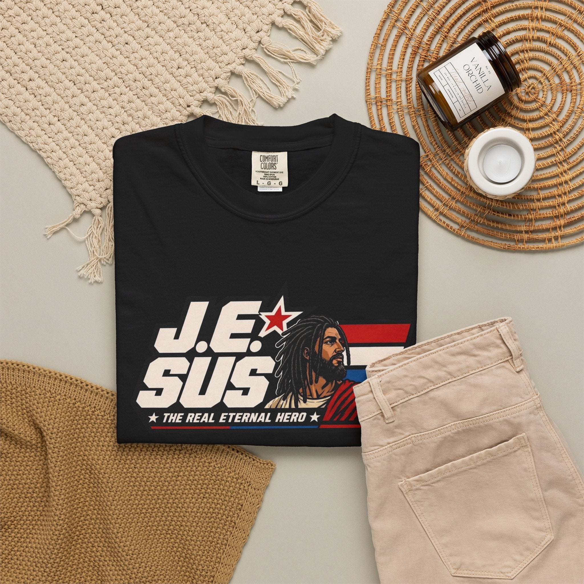 Jesus Retro Graphic T-Shirt — “J.E.SUS The Real Eternal Hero” Christian Vintage Tee