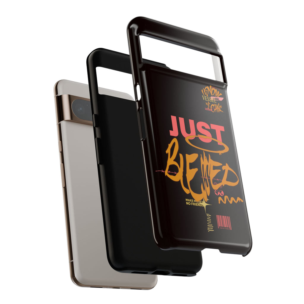Phone Case — "Just Blessed" Bold Typographic Black Protective Case