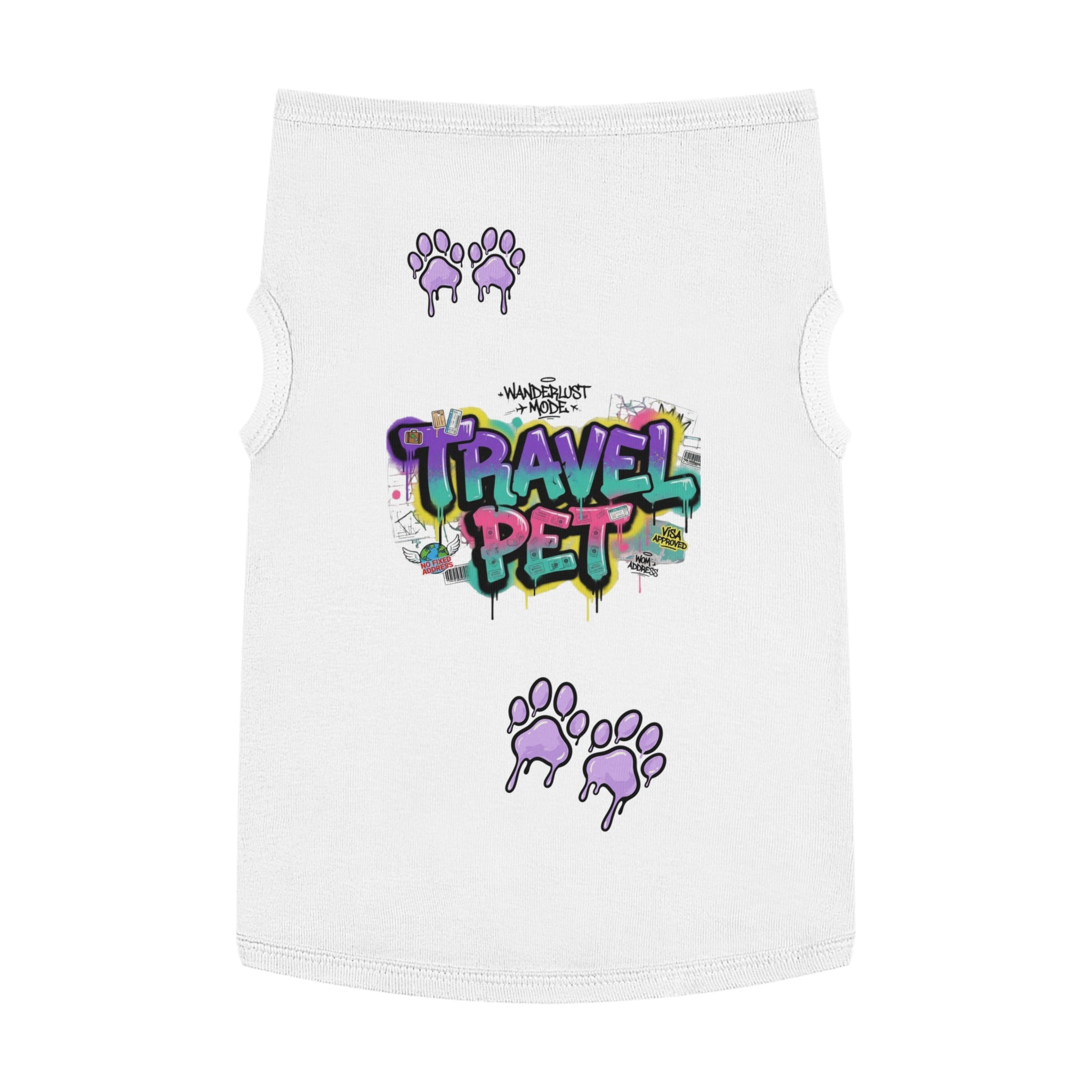 Graffiti Paw Print Travel Pet Tank Top — Trendy Street-Style Dog Shirt Matching Human Shirt