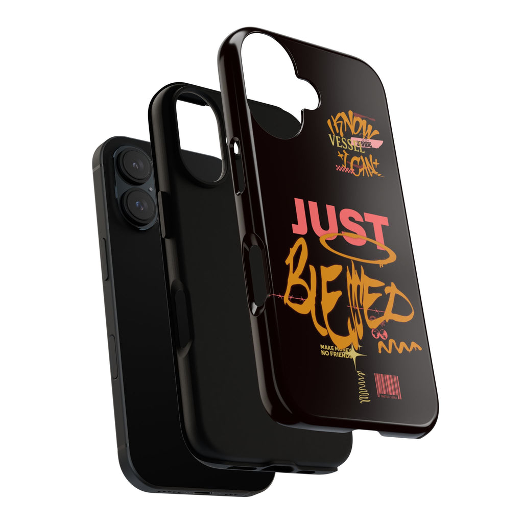 Phone Case — "Just Blessed" Bold Typographic Black Protective Case