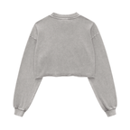 Washed Raw-Edge Cropped Crew Neck Sweatshirt
