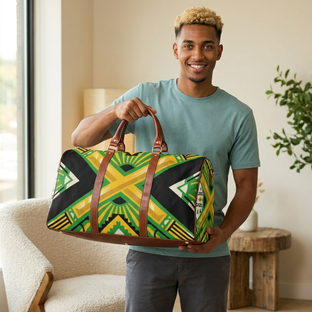 Jamaican Pride Waterproof Travel Bag — Bold Reggae Flag Duffle