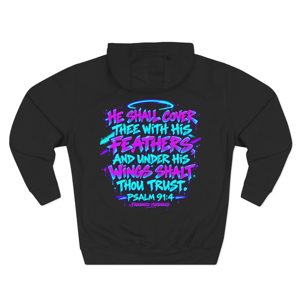 Christian Hoodie — "He Shall Cover Thee" Psalm 91:4 Graphic Fleece Hoodie