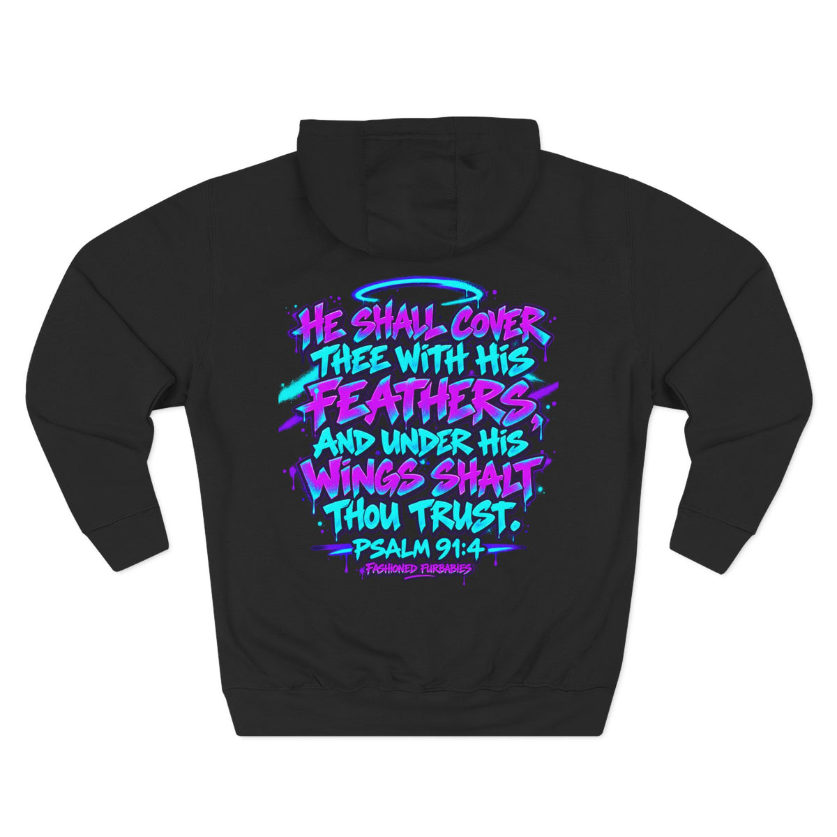 Christian Hoodie — "He Shall Cover Thee" Psalm 91:4 Graphic Fleece Hoodie
