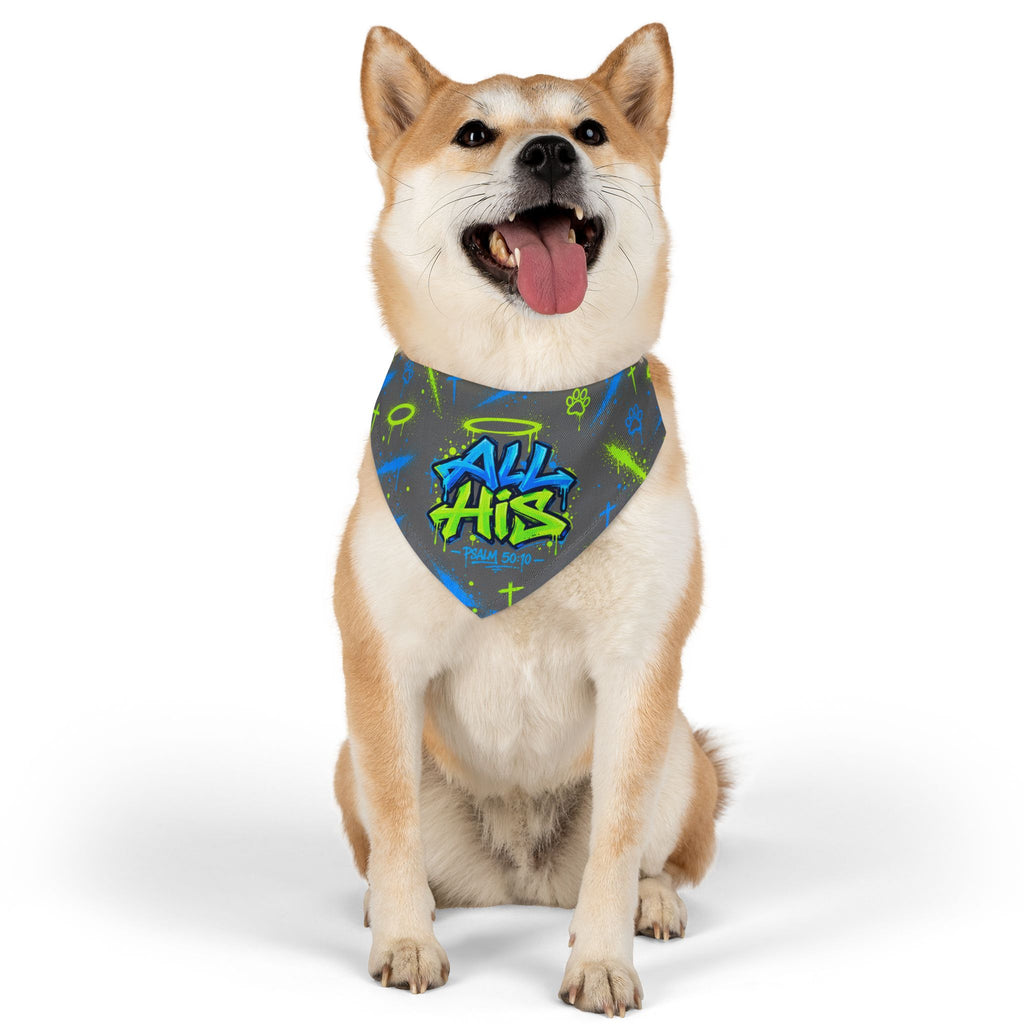 Graffiti "All His" Pet Bandana Collar - Neon Street Style Dog & Cat Accessory
