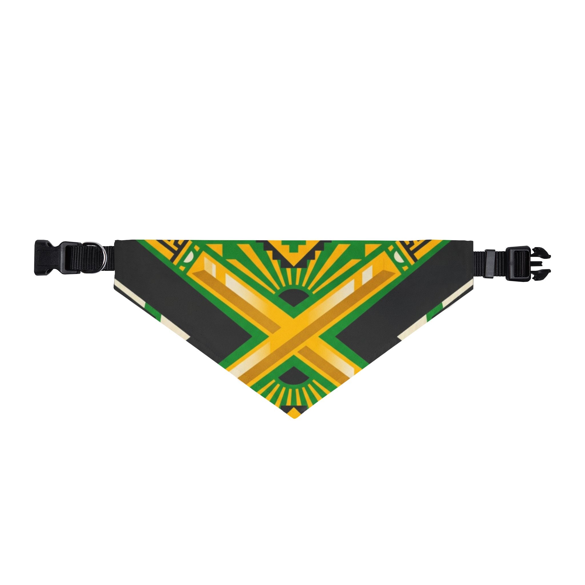 Clip-on Pet Bandana — Green & Yellow Geometric Sunburst