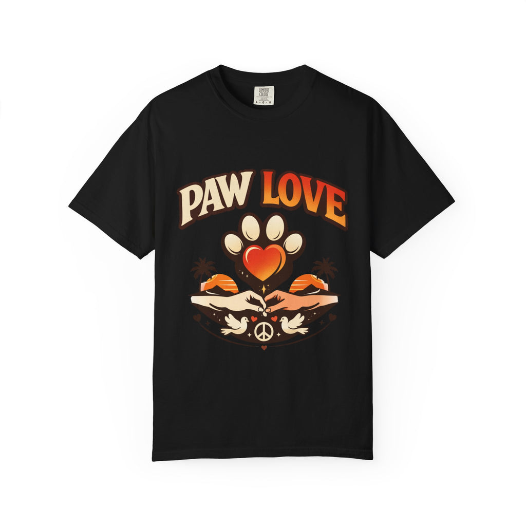 Paw Love T-Shirt — Retro Heart Paw Graphic Tee for Dog Lovers