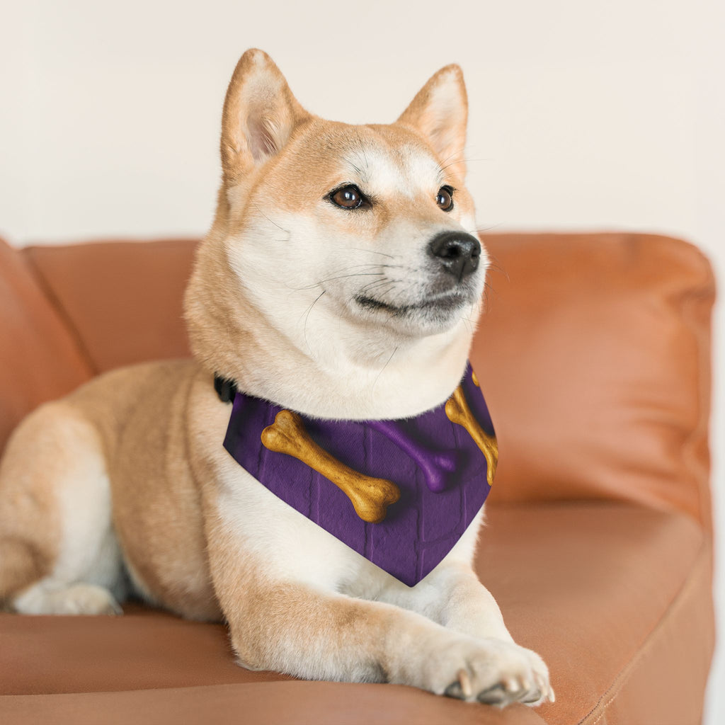 Purple Dog Bandana Collar with Gold Bones – Stylish Pet Accessory for Dogs & Cats
