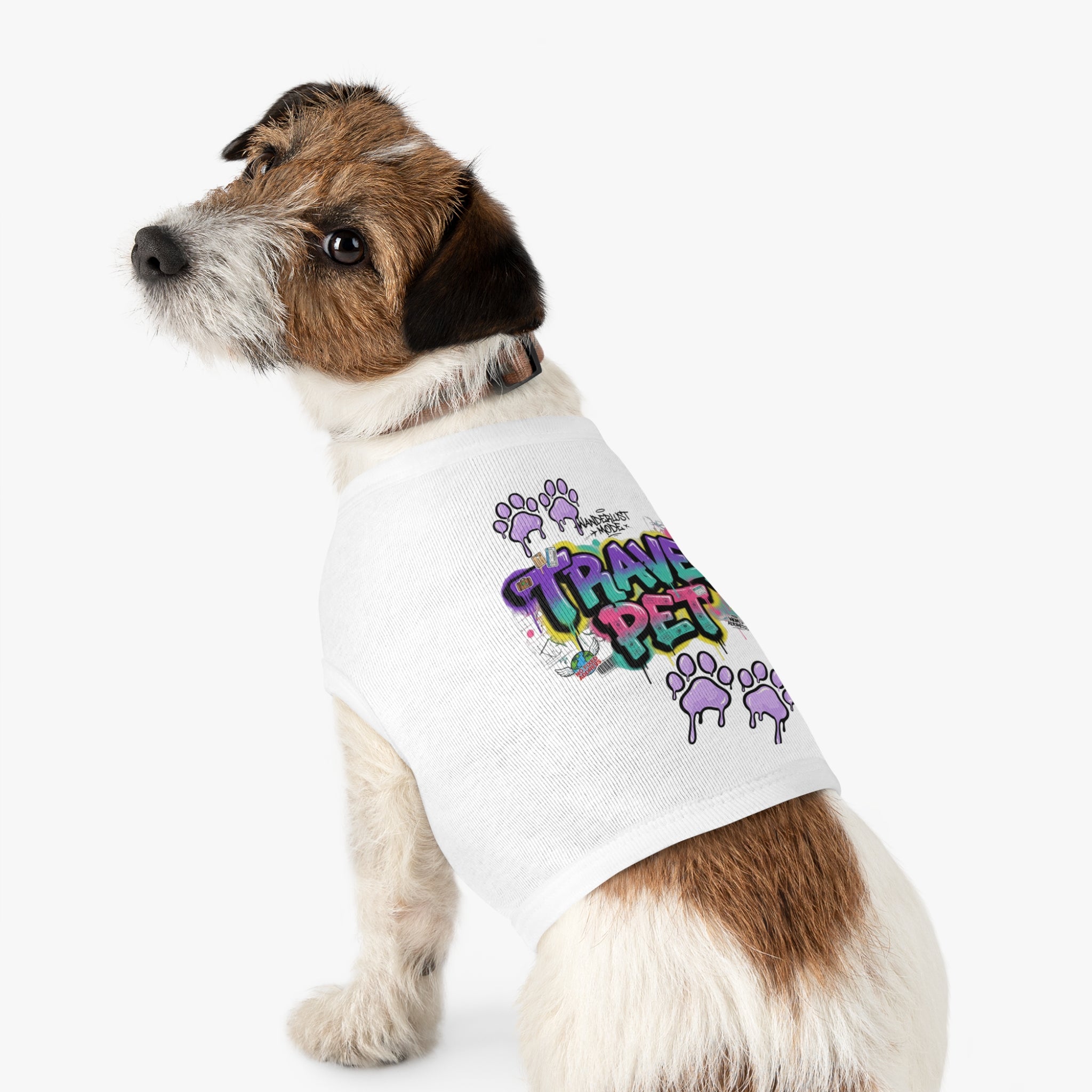 Graffiti Paw Print Travel Pet Tank Top — Trendy Street-Style Dog Shirt Matching Human Shirt