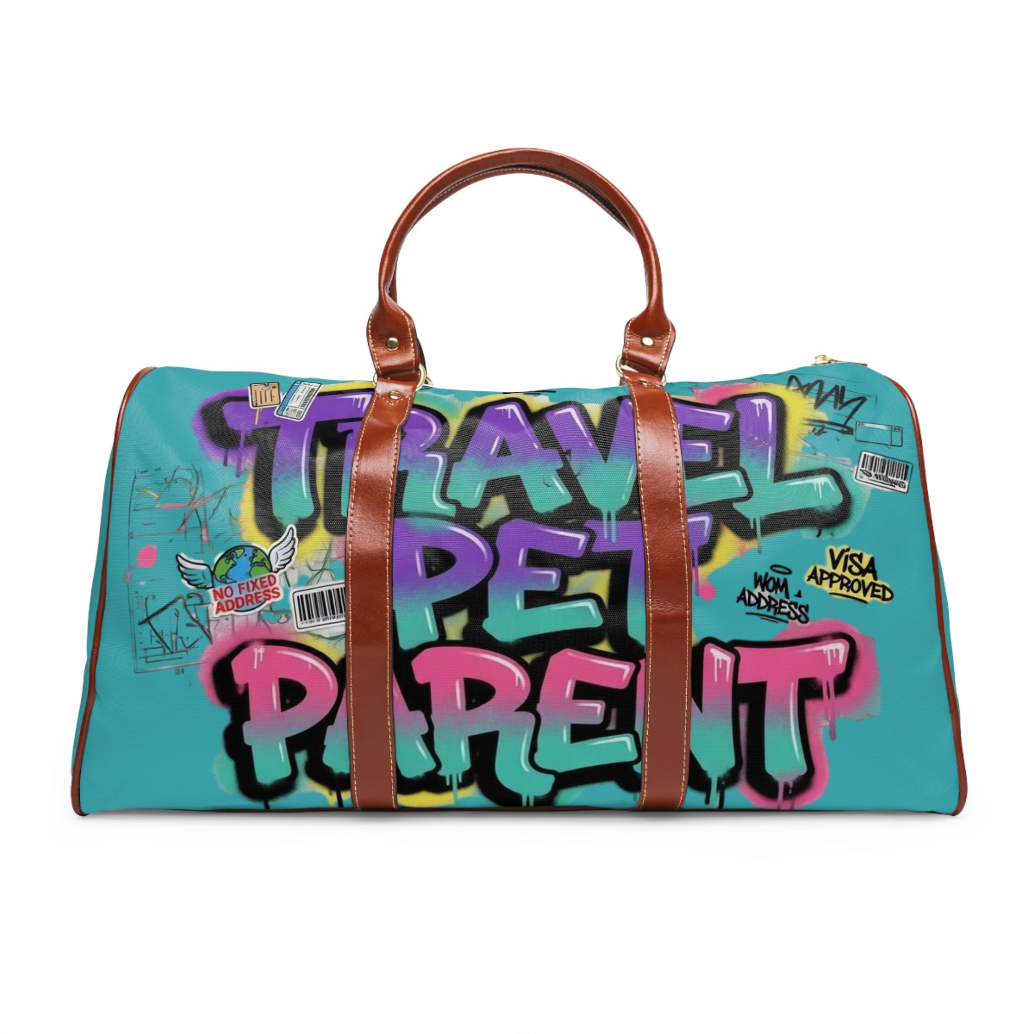 Graffiti 'Travel, Pet, Repeat' Waterproof Travel Bag