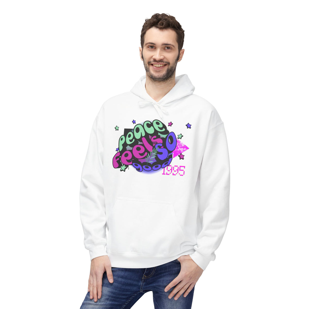 Peace Vibes Hoodie — 'Peace' Graphic Pullover (1995 Retro Earth Design)