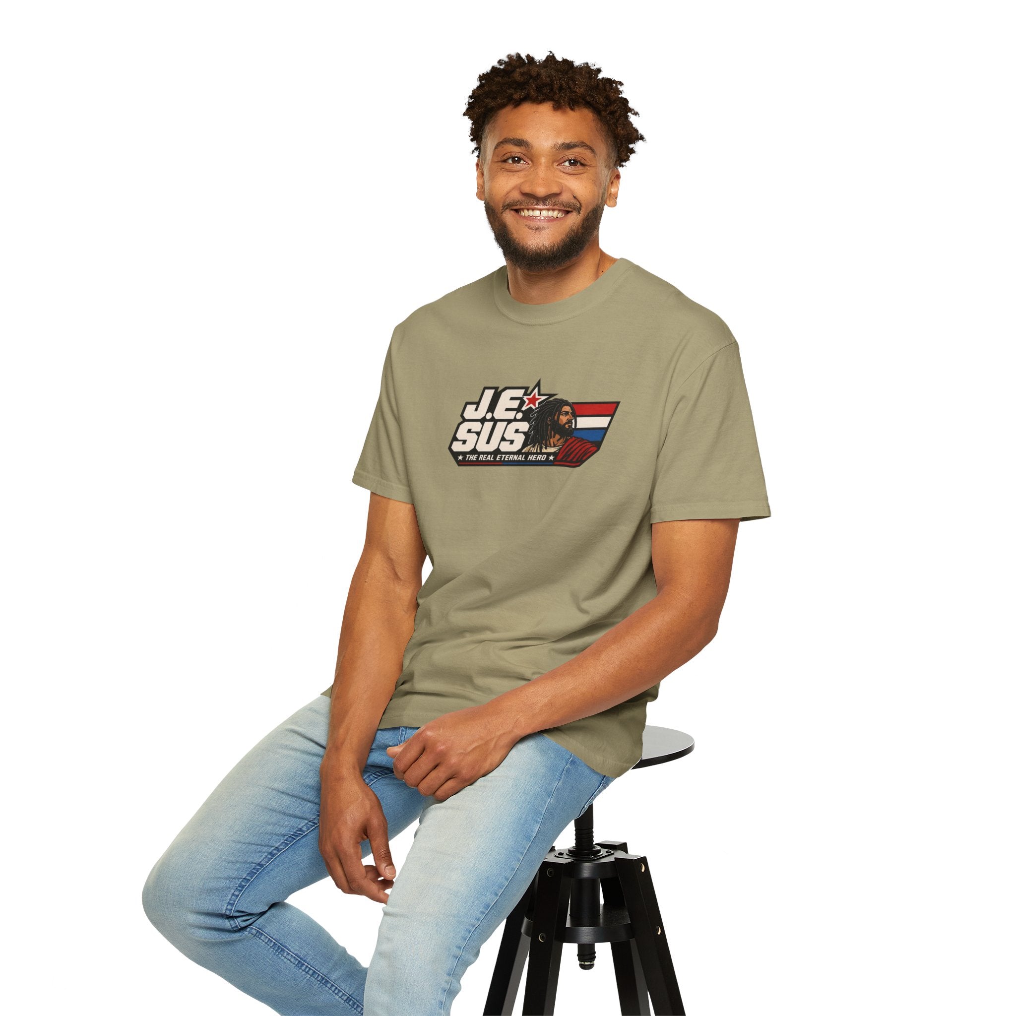 Jesus Retro Graphic T-Shirt — “J.E.SUS The Real Eternal Hero” Christian Vintage Tee