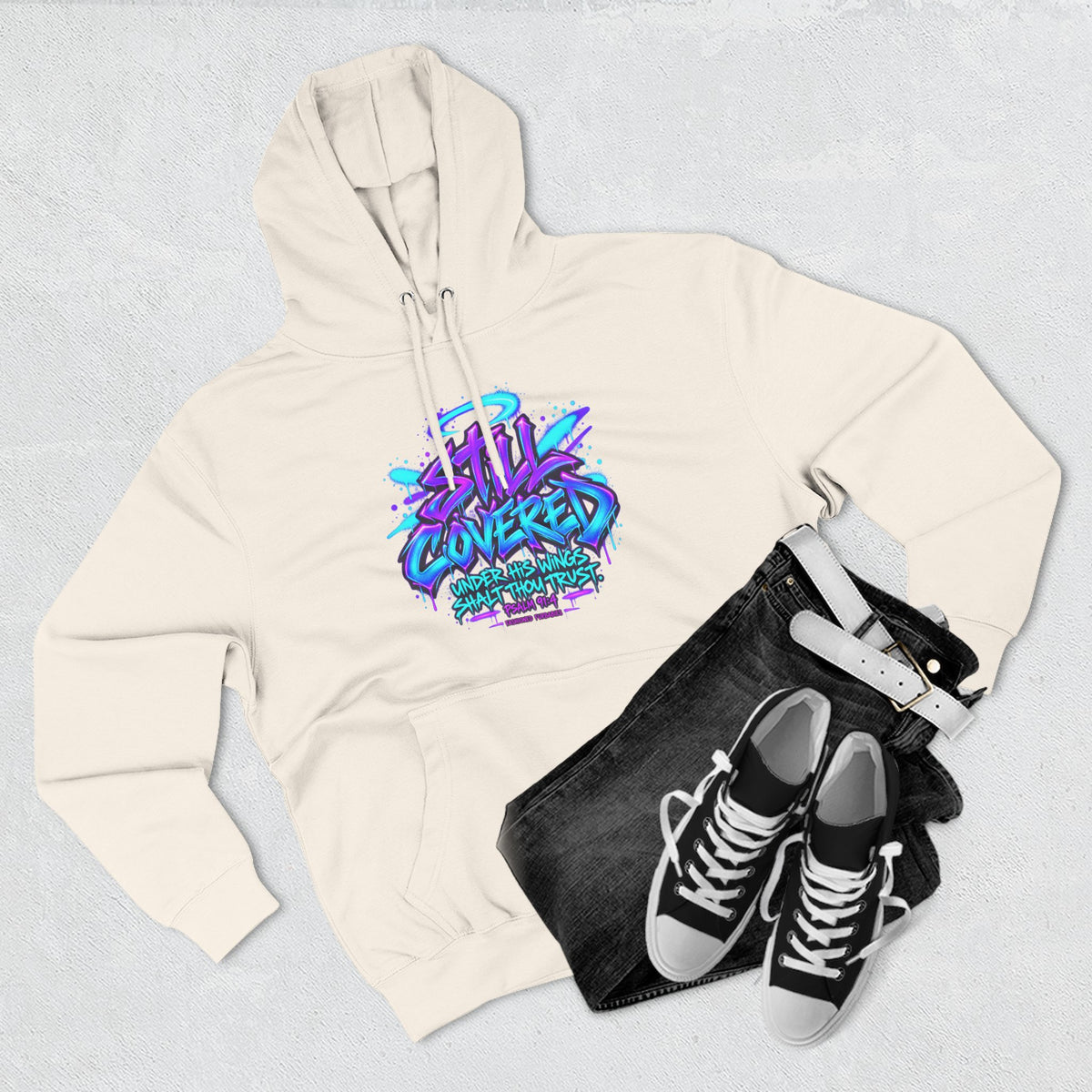 Christian Hoodie — "He Shall Cover Thee" Psalm 91:4 Graphic Fleece Hoodie