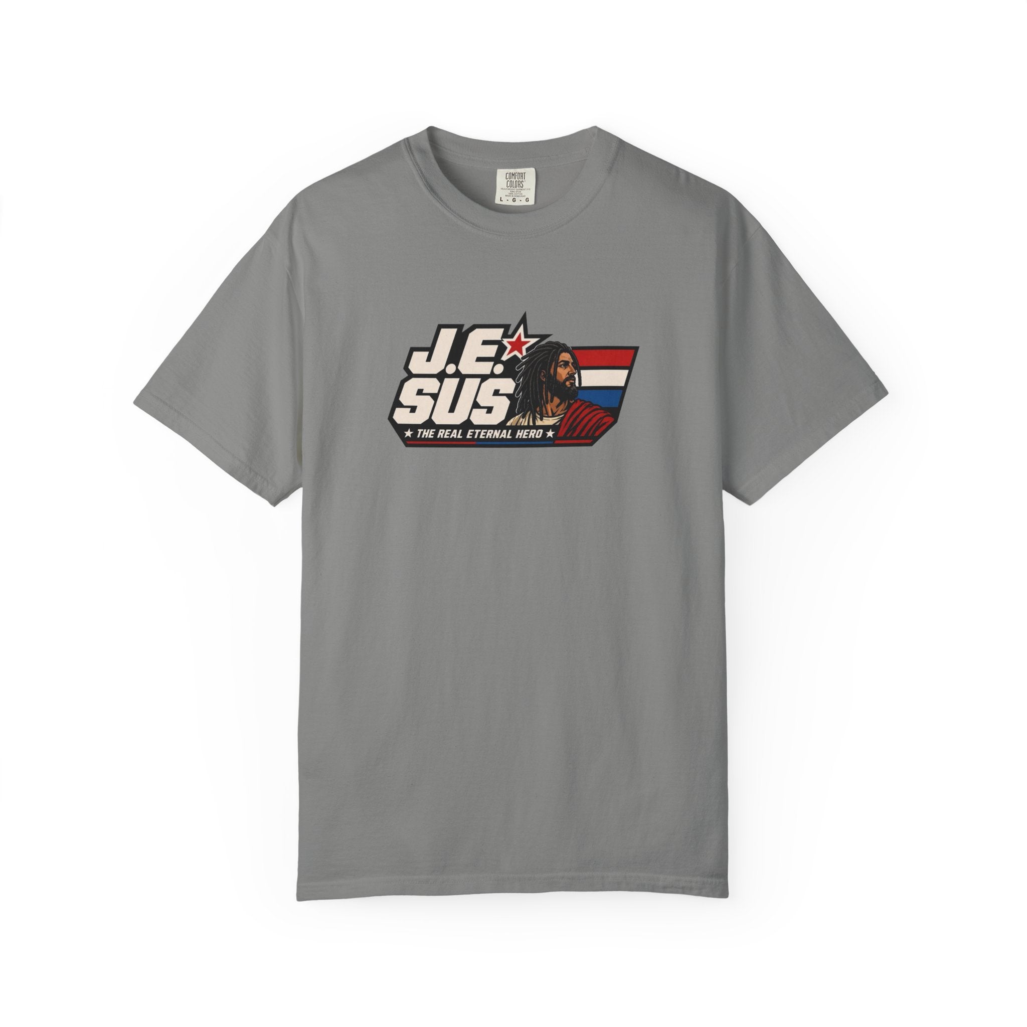 Jesus Retro Graphic T-Shirt — “J.E.SUS The Real Eternal Hero” Christian Vintage Tee