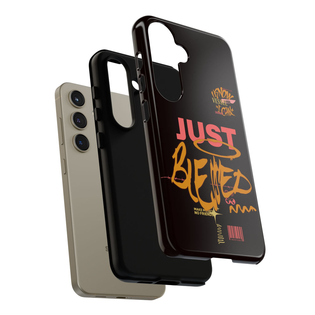 Phone Case — "Just Blessed" Bold Typographic Black Protective Case