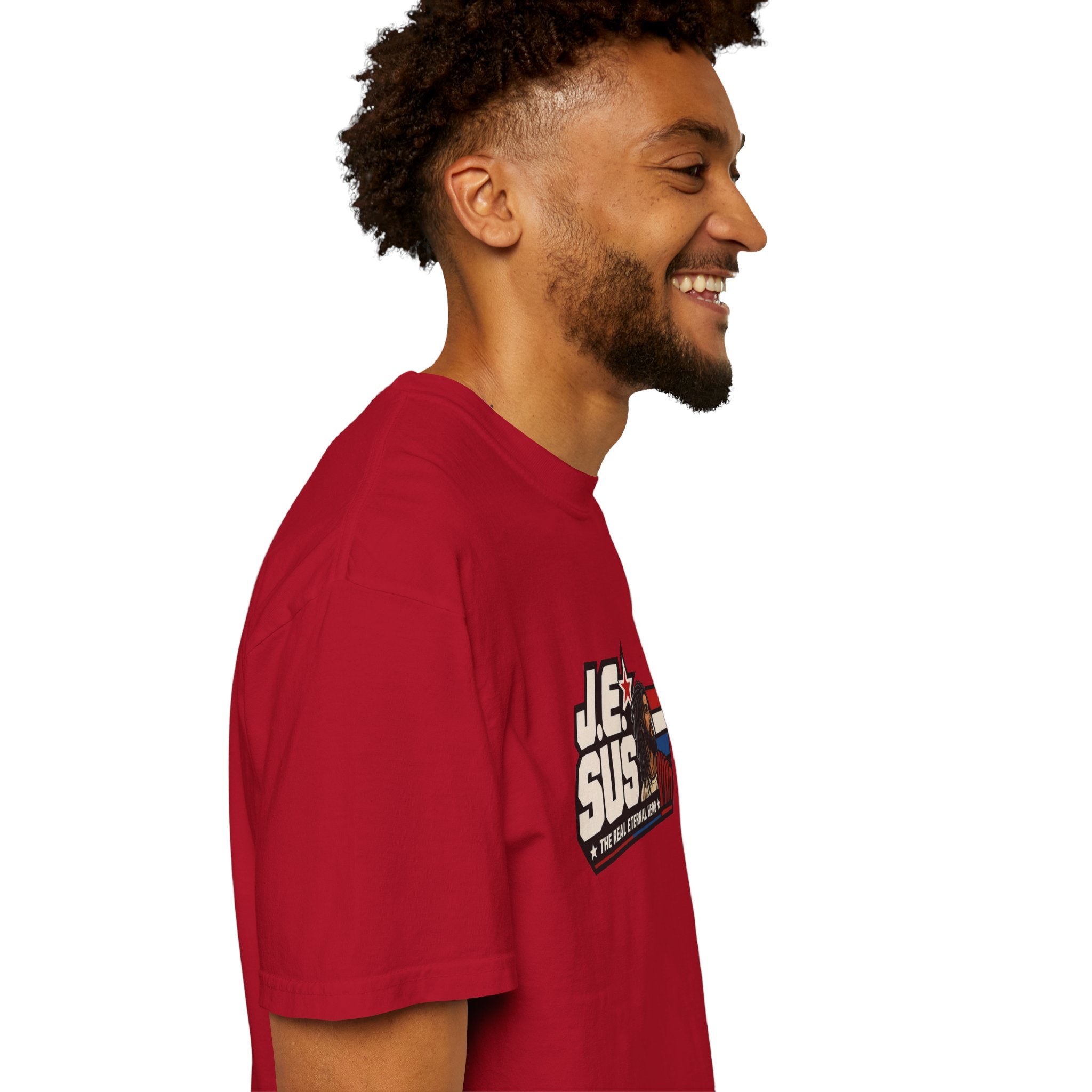 Jesus Retro Graphic T-Shirt — “J.E.SUS The Real Eternal Hero” Christian Vintage Tee