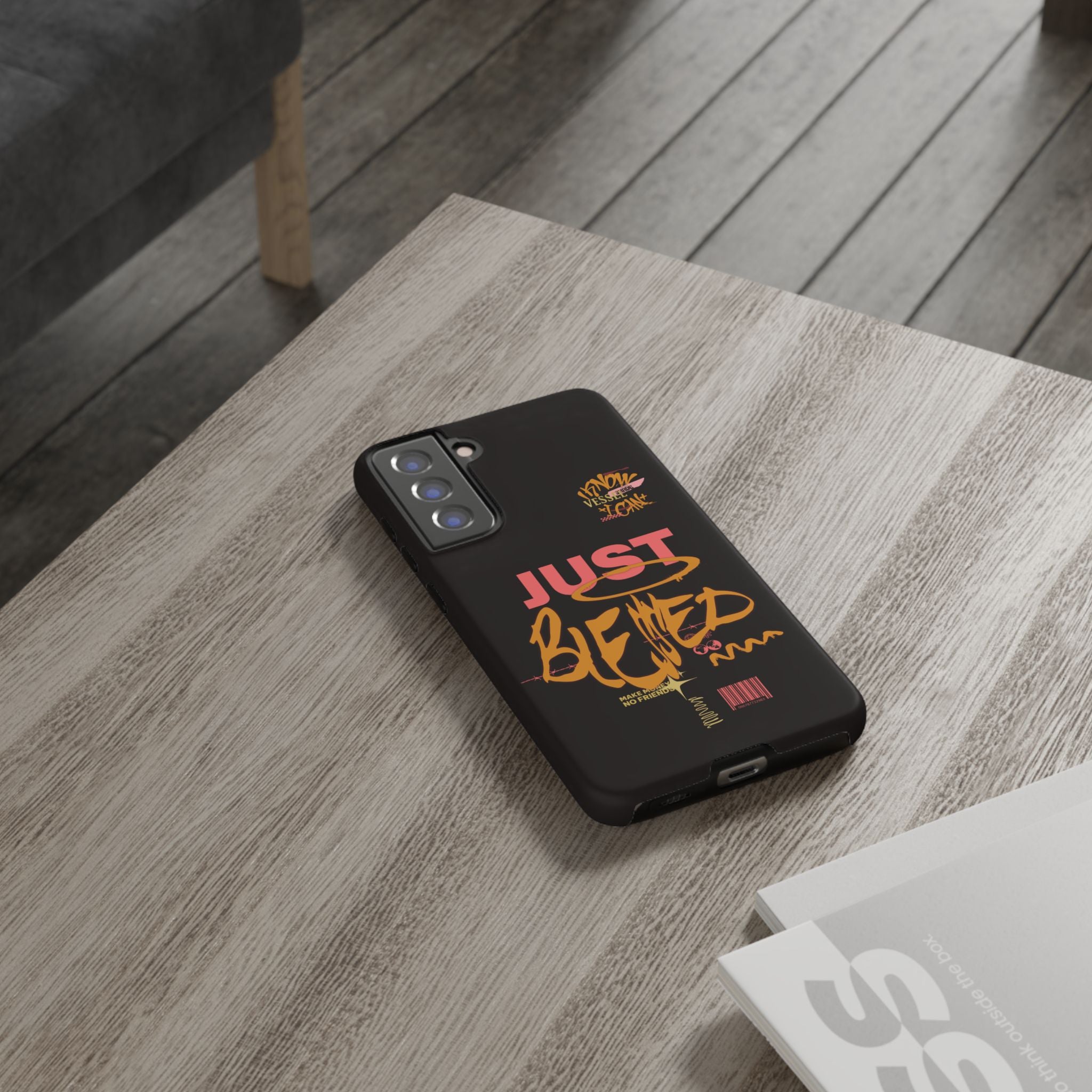 Phone Case — "Just Blessed" Bold Typographic Black Protective Case
