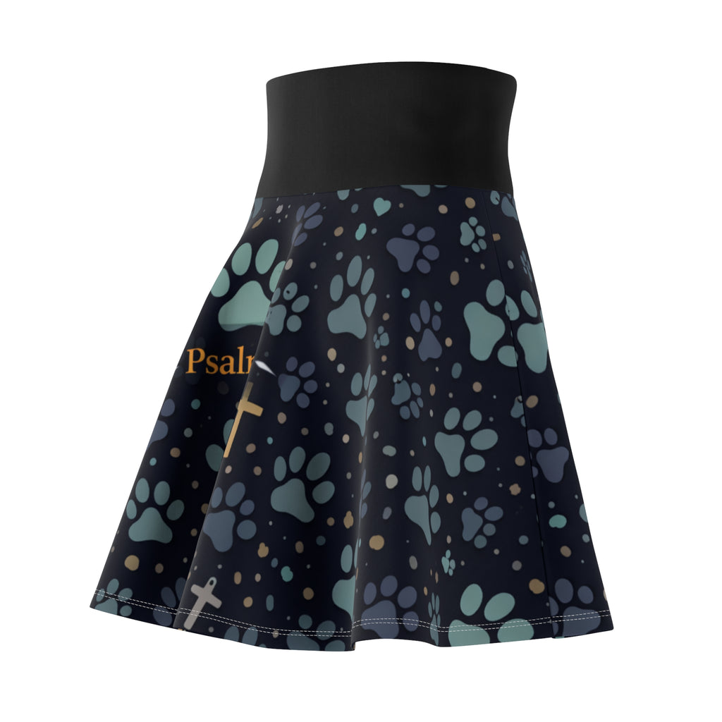 Faith Paw Prints Women's Skater Skirt — 'paw prints and faith' AOP