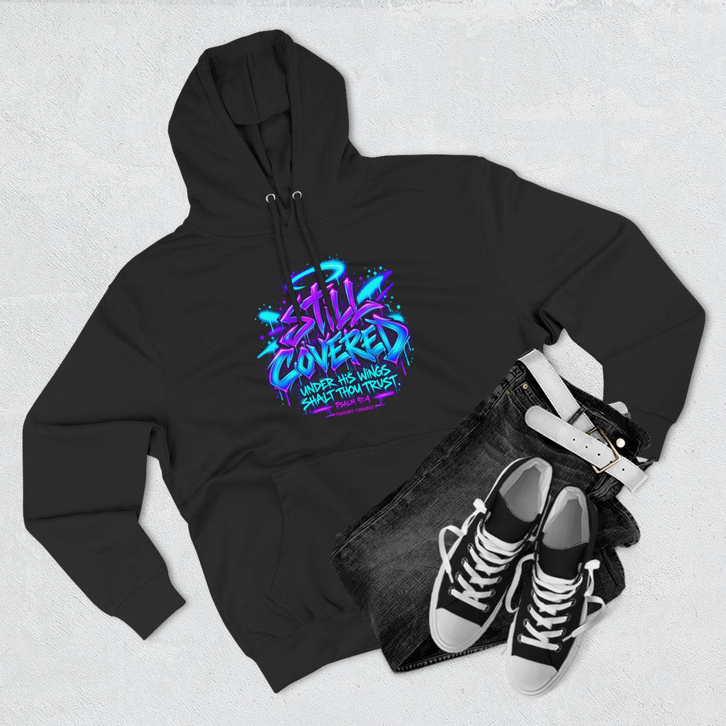 Christian Hoodie — "He Shall Cover Thee" Psalm 91:4 Graphic Fleece Hoodie