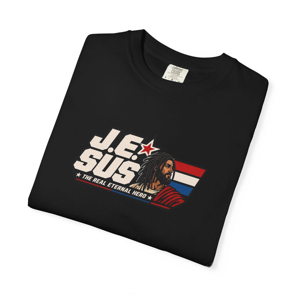 Jesus Retro Graphic T-Shirt — “J.E.SUS The Real Eternal Hero” Christian Vintage Tee