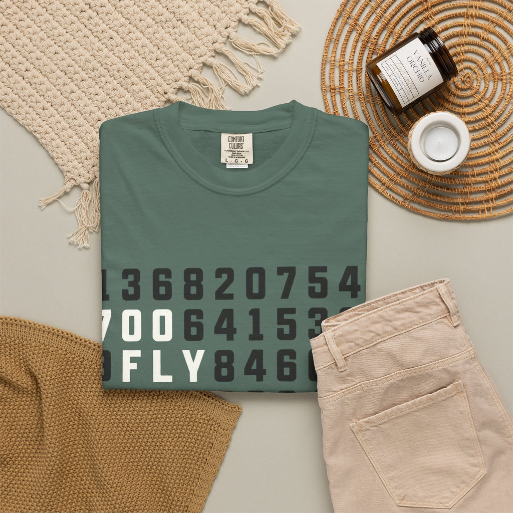 Numbers Graphic Tee — Blue Retro Code Design