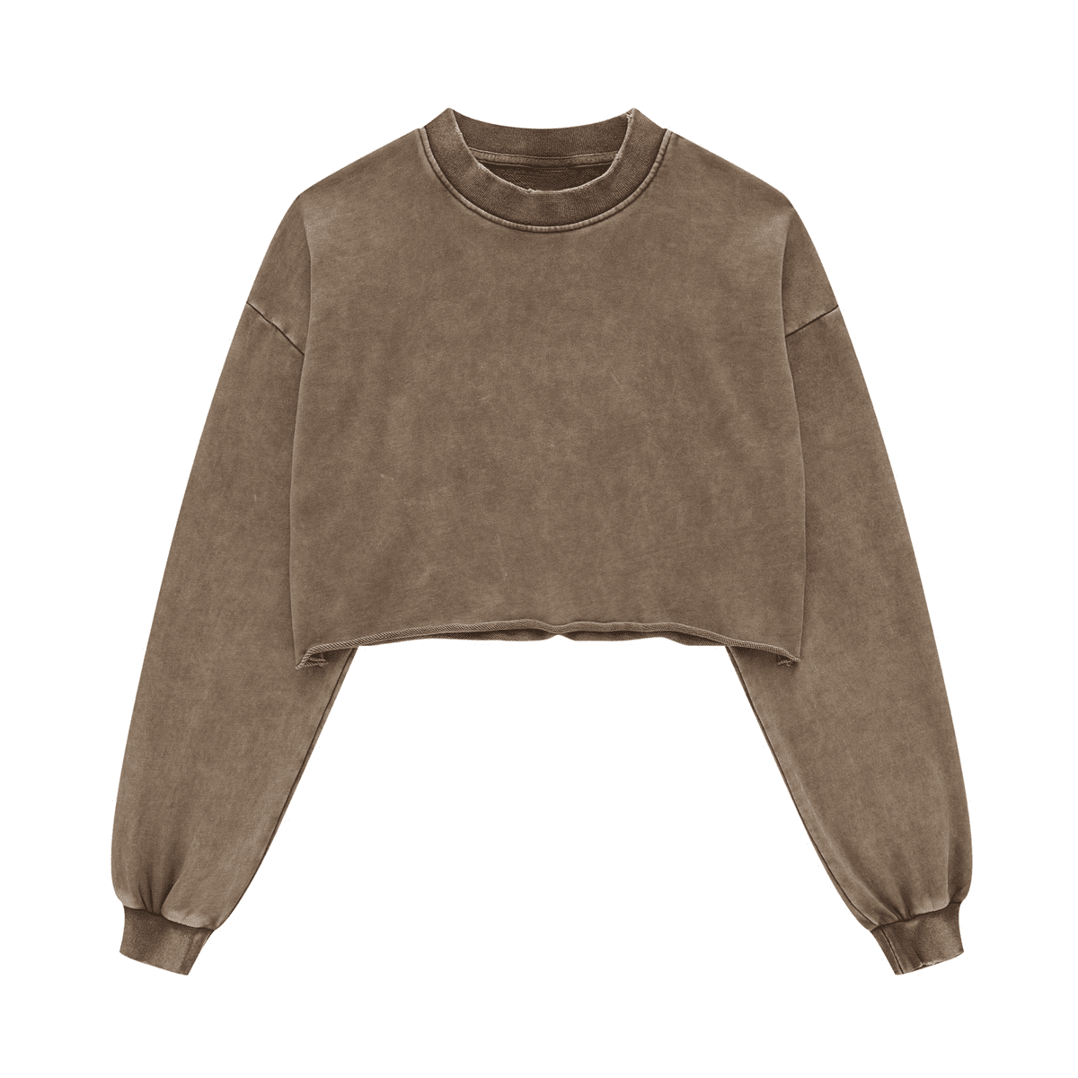 Washed Raw-Edge Cropped Crew Neck Sweatshirt