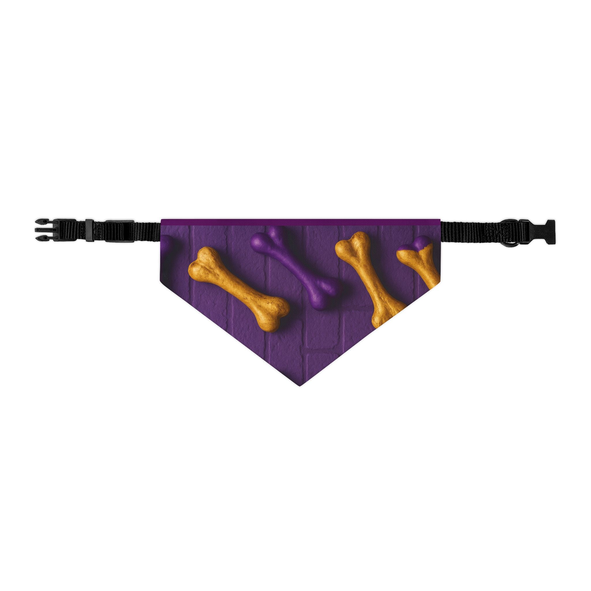 Purple Dog Bandana Collar with Gold Bones – Stylish Pet Accessory for Dogs & Cats