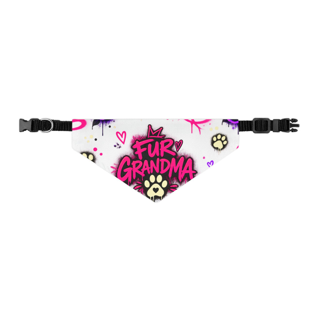 Pet Bandana Collar — “Fur Grandma” Paw Print Bandana Collar, Floral Pink & Purple Dog Scarf