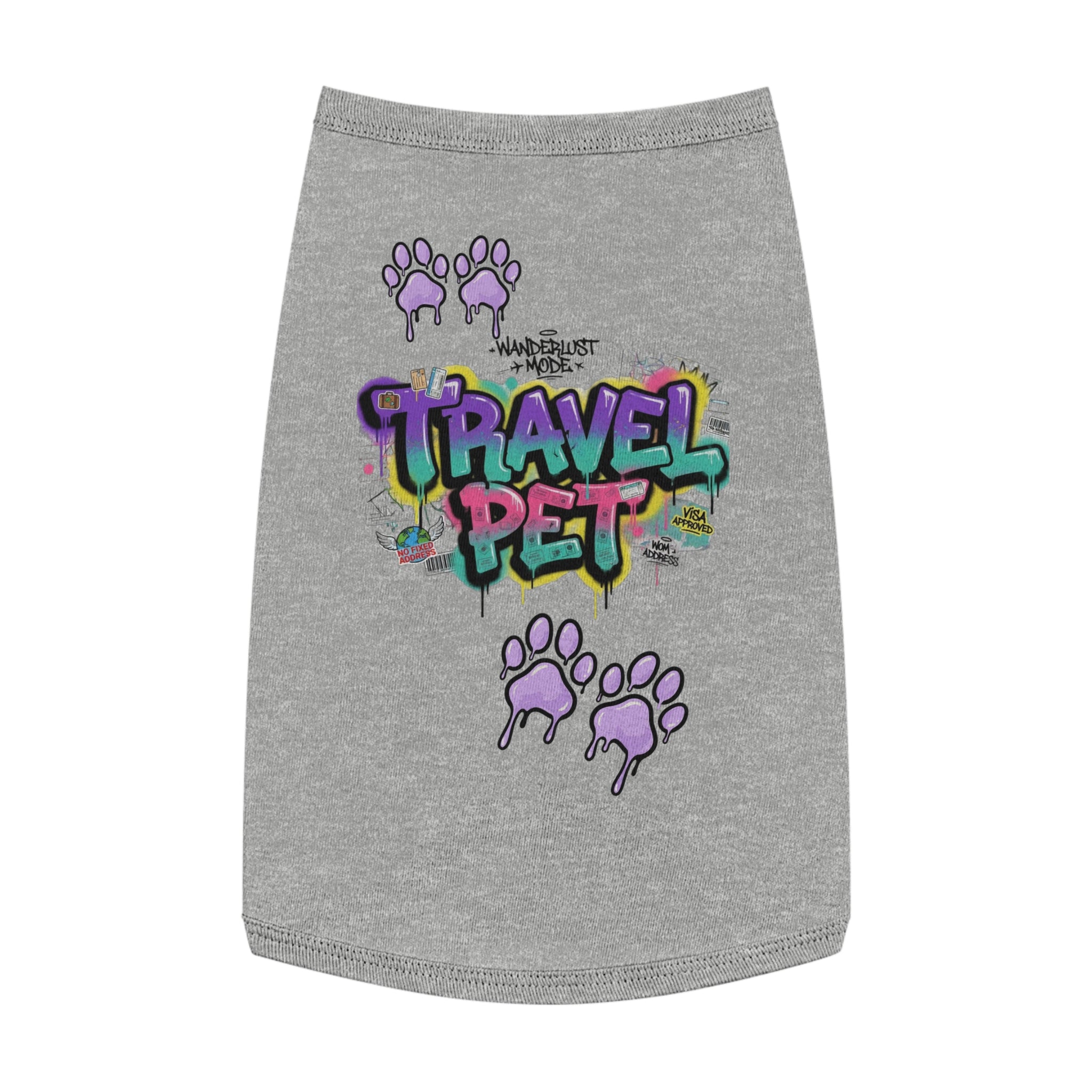 Graffiti Paw Print Travel Pet Tank Top — Trendy Street-Style Dog Shirt Matching Human Shirt