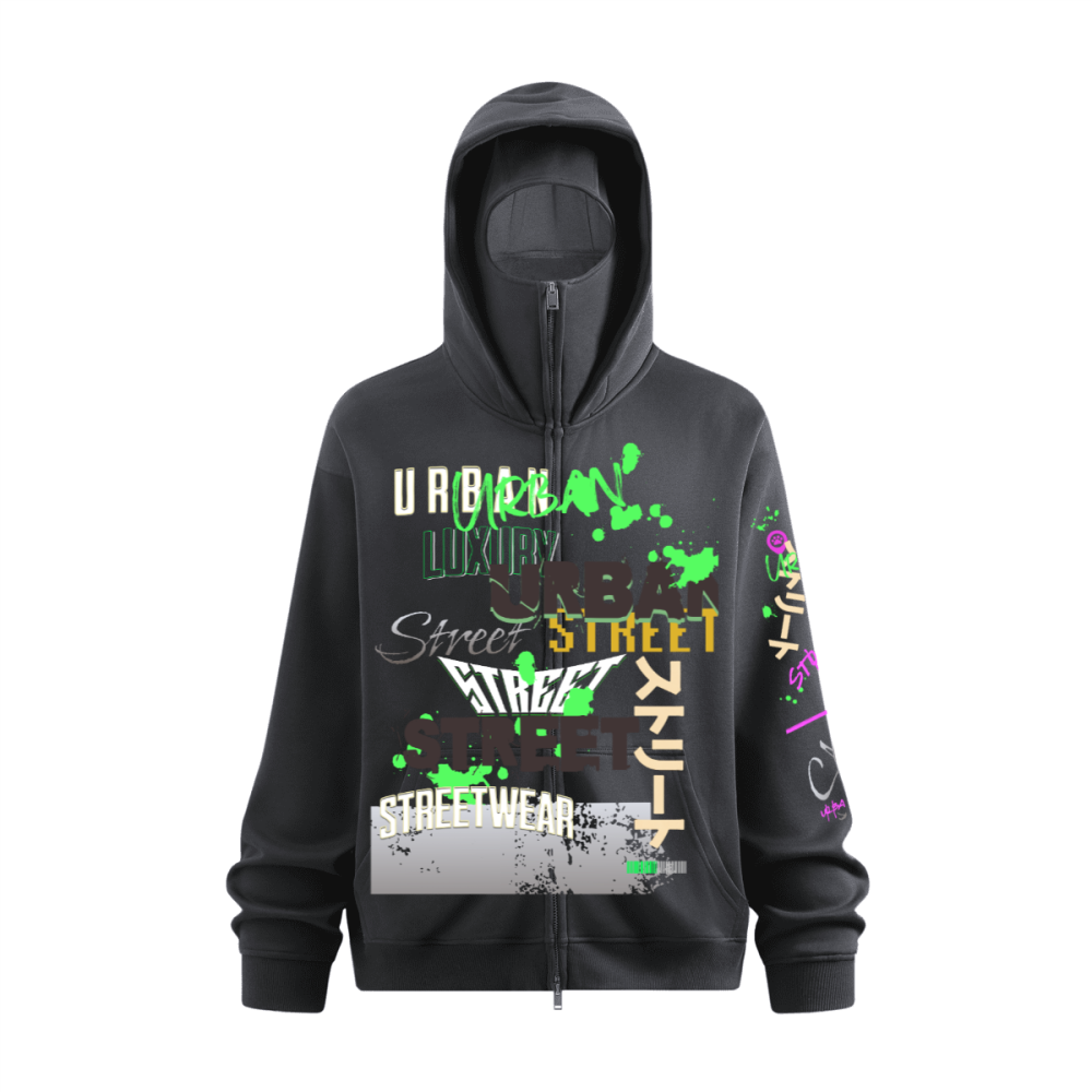 Doberman Windproof Sports Zip-up Hoodie with Built-in Face Mask