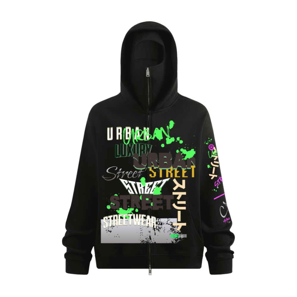 Doberman Windproof Sports Zip-up Hoodie with Built-in Face Mask