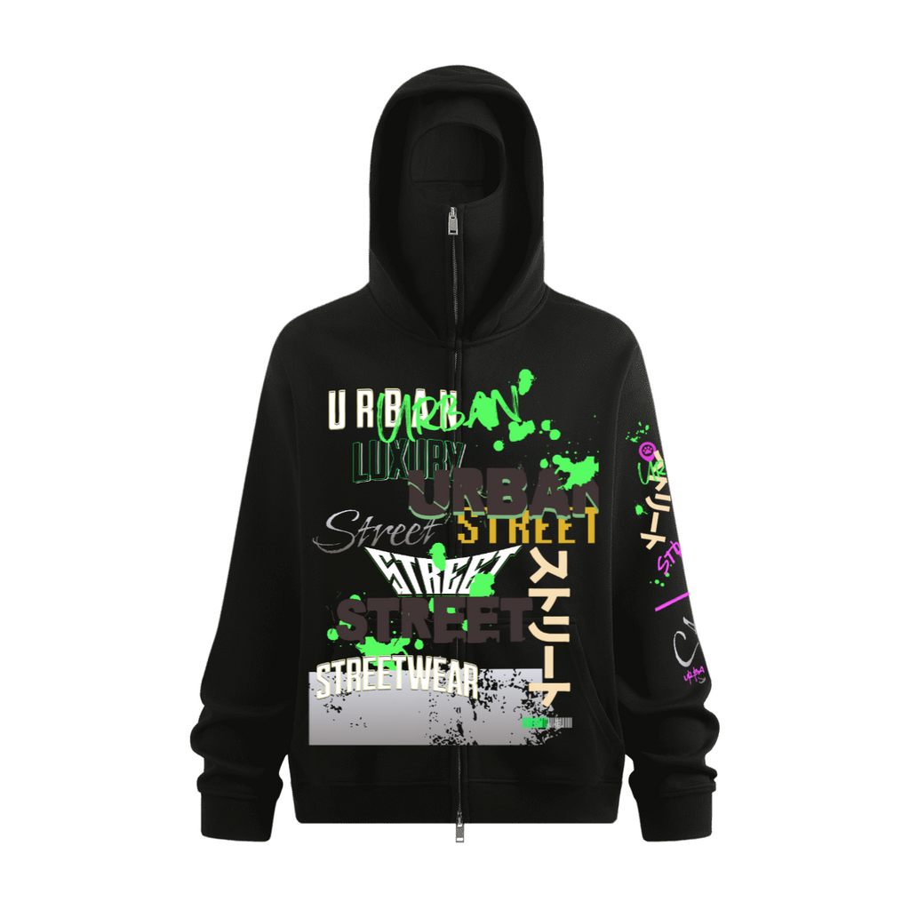 Doberman Windproof Sports Zip-up Hoodie with Built-in Face Mask