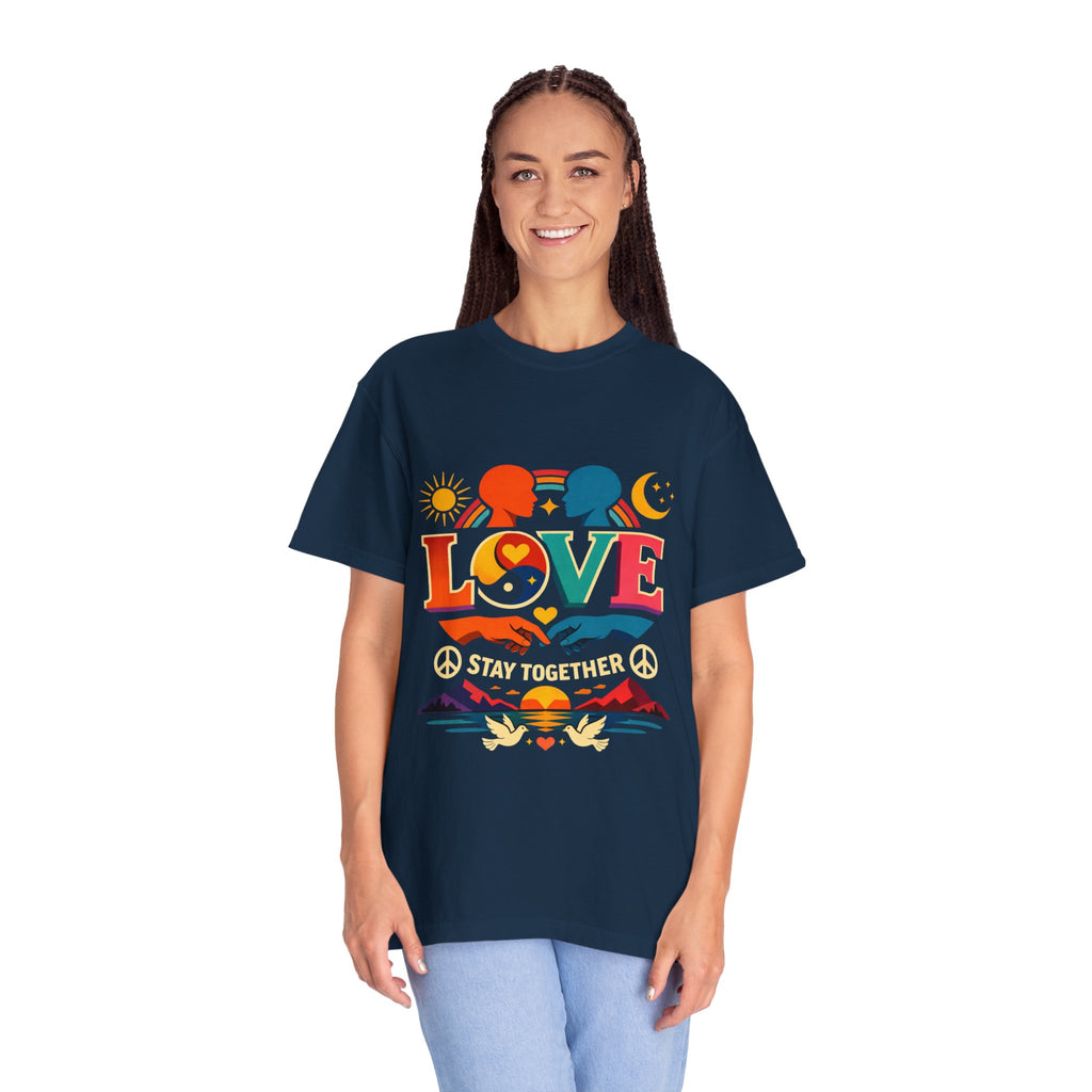 Love Together Retro Graphic T-Shirt — Colorful Peace & Unity Tee