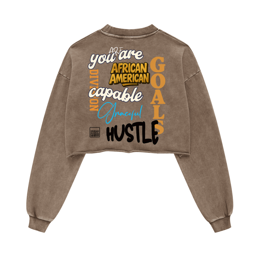 Washed Raw-Edge Cropped Crew Neck Sweatshirt